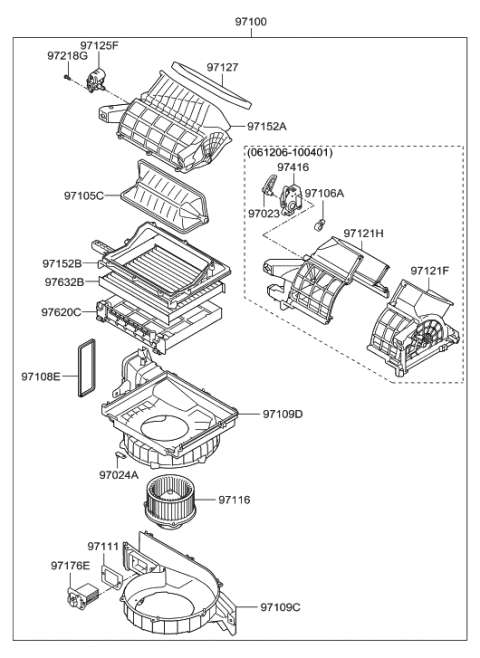 2000 Hyundai Tiburon Motor & Fan Assembly-A/C Blower Diagram for 97113-2B000