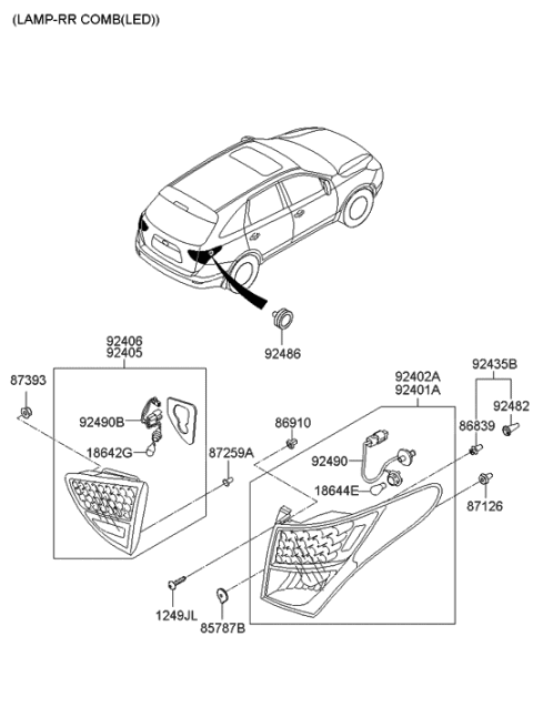 2009 Hyundai Veracruz Bulb Diagram for 18644-28088-N