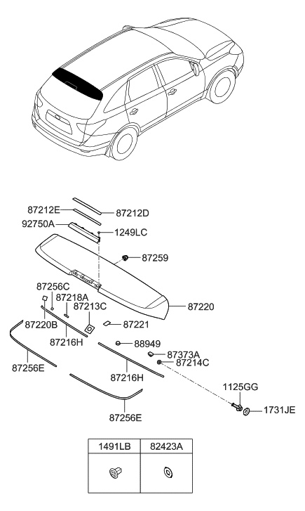 1996 Hyundai Tiburon Pad 3-Rear Spoiler Diagram for 87216-3J000