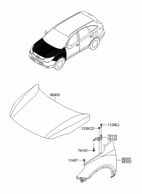 2012 Hyundai Veracruz Fender & Hood Panel Diagram