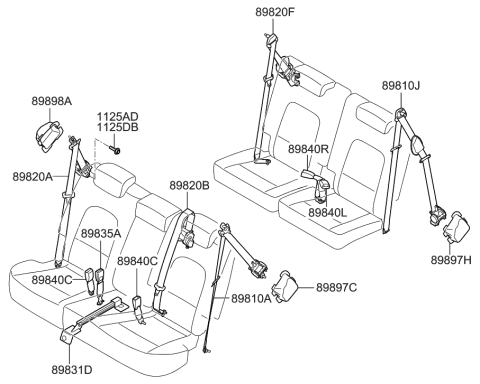 1996 Hyundai Tiburon 3Rd Seat Belt Assembly,Left Diagram for 89810-3J800-OR