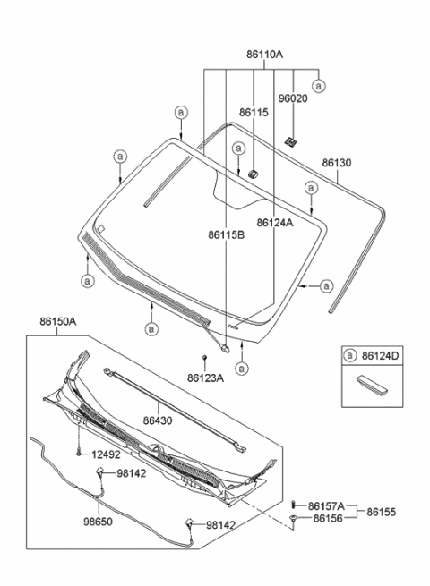 1998 Hyundai Tiburon Windshield Glass Assembly Diagram for 86110-3J200