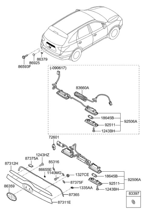 2011 Hyundai Veracruz Lamp Assembly-License Plate Diagram for 92501-3J100