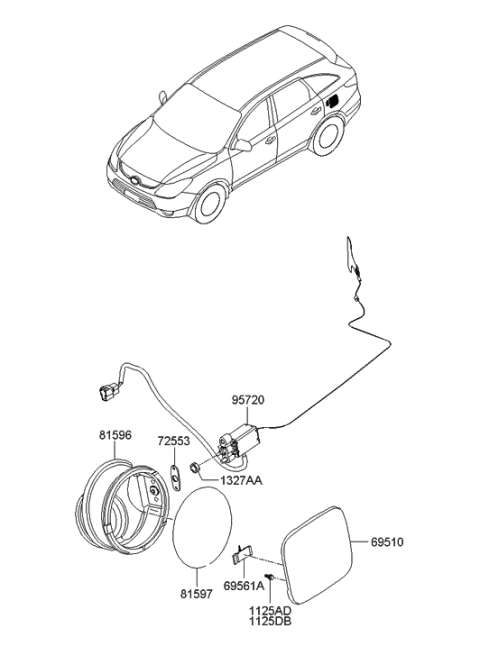 1996 Hyundai Tiburon Opener Assembly-Fuel Filler Door Diagram for 95720-3J000