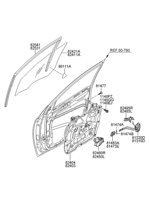 1997 Hyundai Tiburon Latch & ACTUATOR Assembly-Front Door O Diagram for 81310-3J010