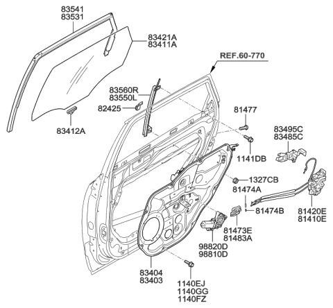 1997 Hyundai Tiburon Latch & Actuator Assembly-Rear Door,LH Diagram for 81410-3J000