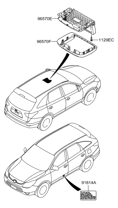 2008 Hyundai Veracruz Rear Monitor Cover-RSE Diagram for 96565-3J500-OR