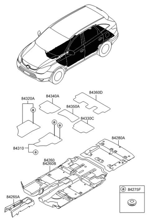 2009 Hyundai Veracruz Carpet & Floor Trim Diagram