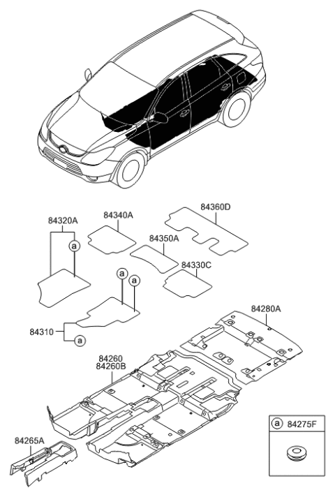 2009 Hyundai Veracruz Carpet Assembly-Rear Floor Diagram for 84280-3J200-WK