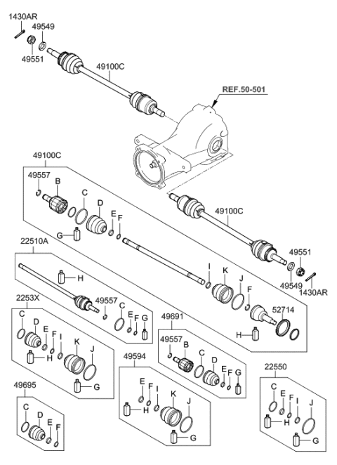2019 Hyundai Sonata Hybrid Boot Set Diagram for 49593-3J600