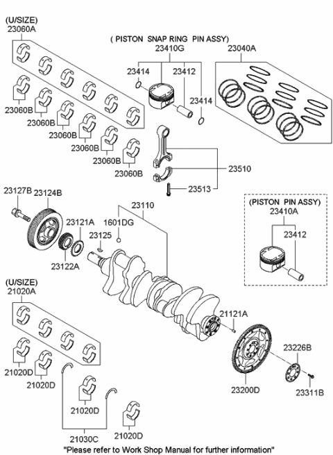 2012 Hyundai Veracruz Piston & Pin Assembly Diagram for 23041-3C224