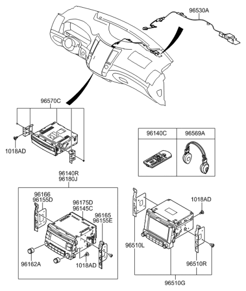1996 Hyundai Tiburon Headphone Assembly Diagram for 96569-0W630