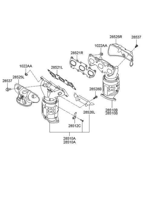 2019 Hyundai Sonata Hybrid Exhaust Manifold Catalytic Assembly, Right Diagram for 28510-3C480