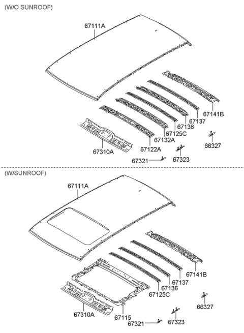 2009 Hyundai Veracruz Rail-Roof Center No.2 Diagram for 67122-3J000