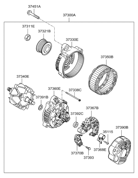 2021 Hyundai Elantra Generator Assembly Diagram for 37300-3C120