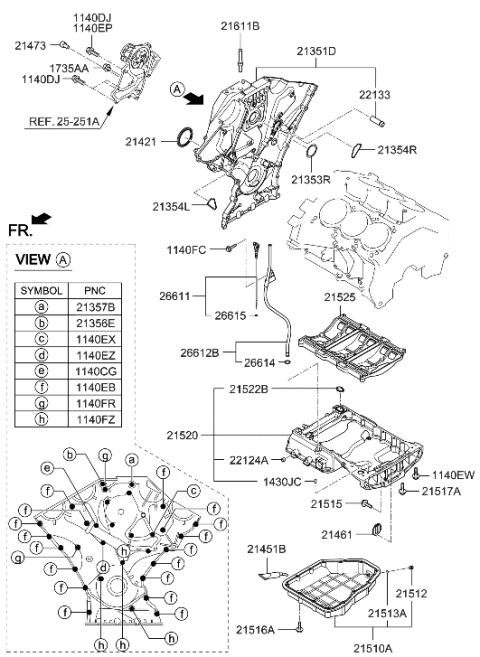 1996 Hyundai Tiburon Oil Level Gauge Guide Diagram for 26612-3C203