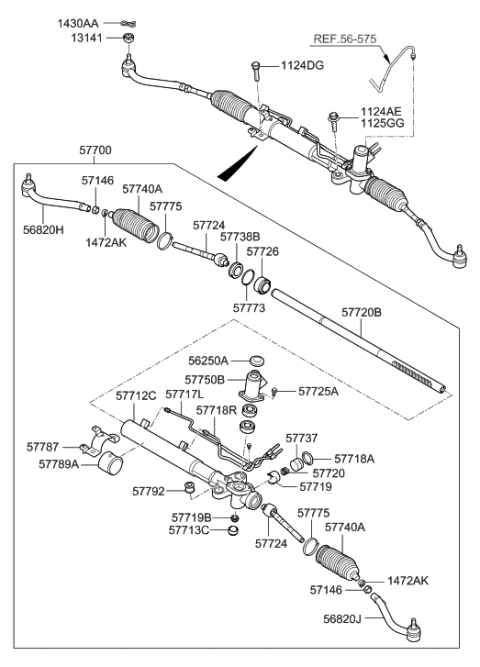 1999 Hyundai Tiburon Rack Assembly-Power Steering Gear Box Diagram for 57710-3J000