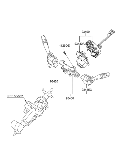 2019 Hyundai Sonata Hybrid Switch Assembly-Lighting & Turn Signal Diagram for 93410-3J101