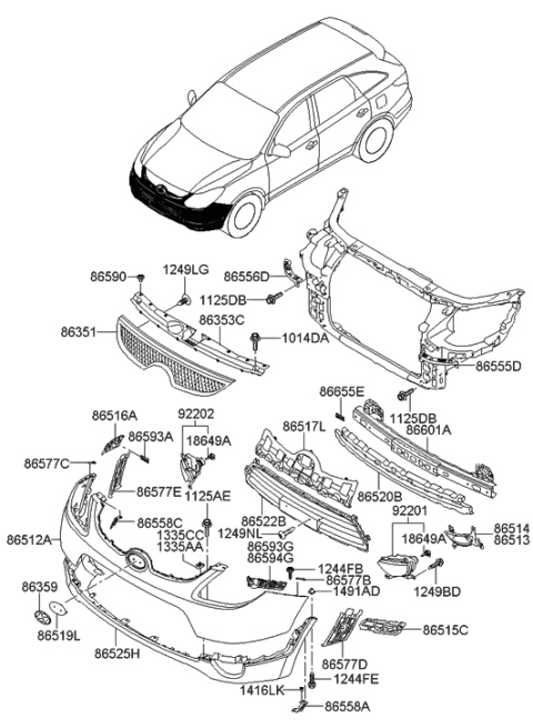 2012 Hyundai Veracruz Front Driver Side Fog Light Assembly Diagram for 92201-3J000