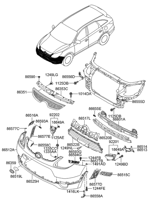 2021 Hyundai Elantra Front Bumper Cover, Upper Diagram for 86511-3J000