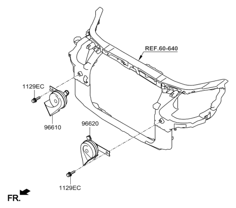 1996 Hyundai Tiburon Horn Assembly-High Pitch Diagram for 96621-3J100