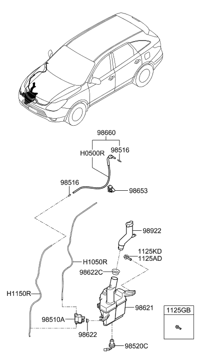2000 Hyundai Tiburon Windshield Washer Tank Diagram for 98621-3J000