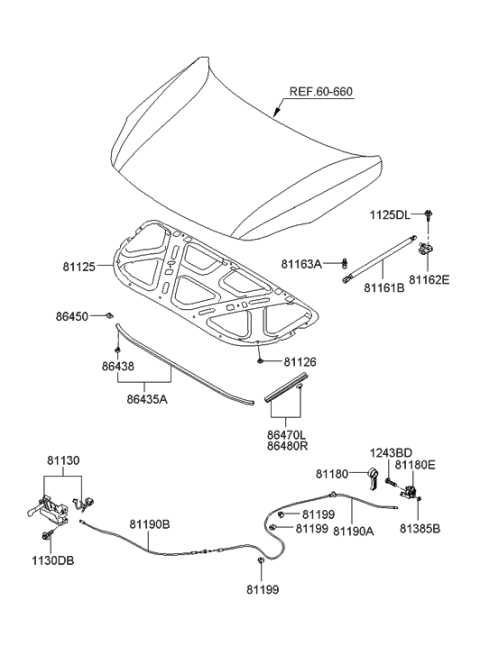 2019 Hyundai Sonata Hybrid Latch Assembly-Hood Diagram for 81130-3J000