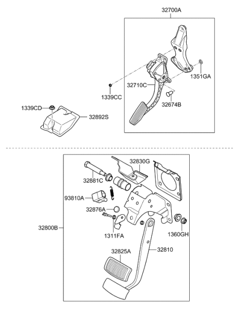 2007 Hyundai Veracruz Pedal Assembly-Accelerator Diagram for 32700-2B100