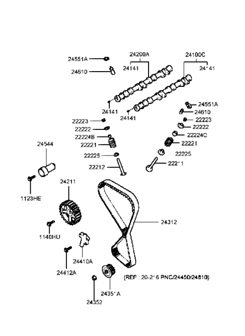 1999 Hyundai Sonata Sprocket-Timing Chain Diagram for 24322-26001