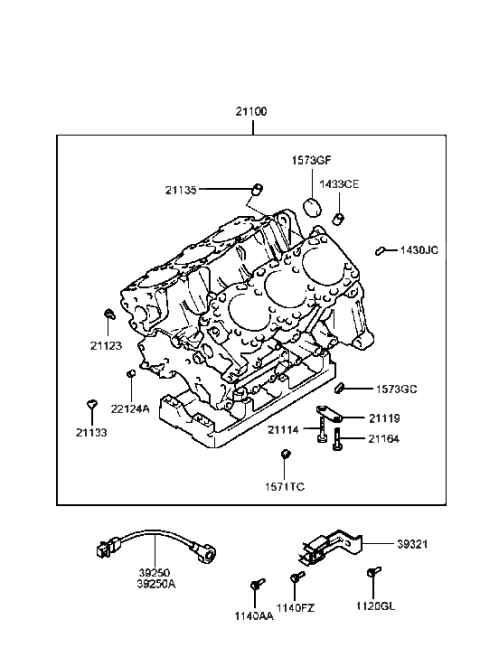 2001 Hyundai Sonata Cylinder Block (I4) Diagram 2