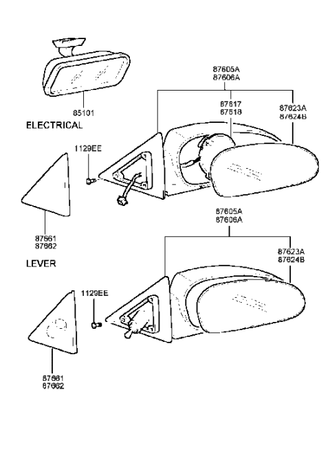 1998 Hyundai Sonata Cover-Front Door Quadrant Inner LH Diagram for 87661-38100