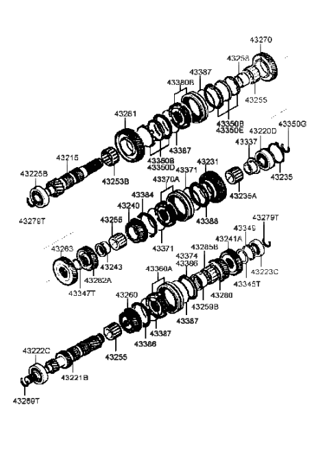 1990 Hyundai Excel Ring-Synchronizer Diagram for 43374-39000