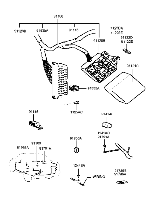 1988 Hyundai Excel Junction Box Assembly Diagram for 91120-38000