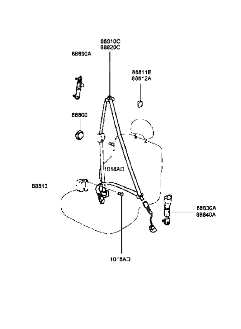 1998 Hyundai Sonata Front Seat Belt Assembly Left (P/Tensioner) Diagram for 88810-38501-LT