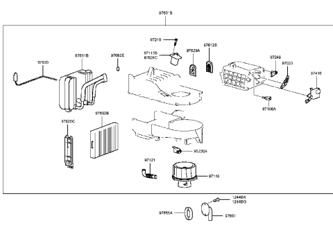 1990 Hyundai Excel Evaporator & Blower Unit Diagram for 97601-38000