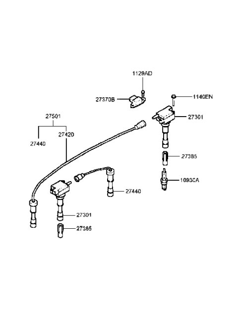 1993 Hyundai Excel Cable Set-Spark Plug Diagram for 27501-37A00