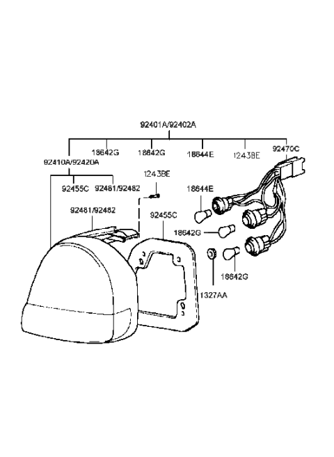 1993 Hyundai Excel Rear Combination Holder & Wiring Diagram for 92440-38001
