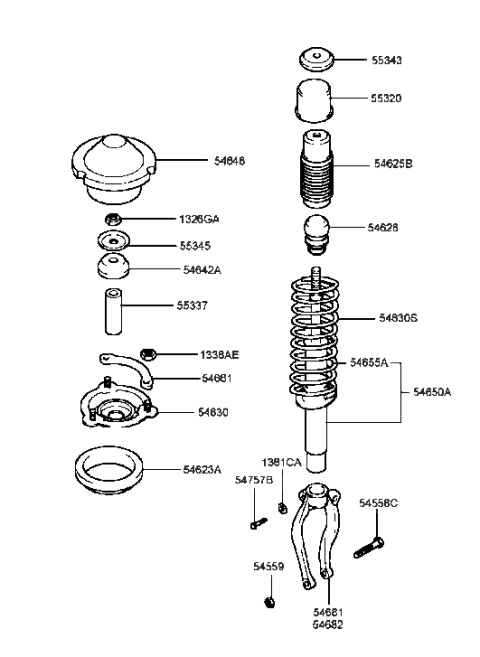 1988 Hyundai Excel Urethane Bumper Diagram for 54626-38100