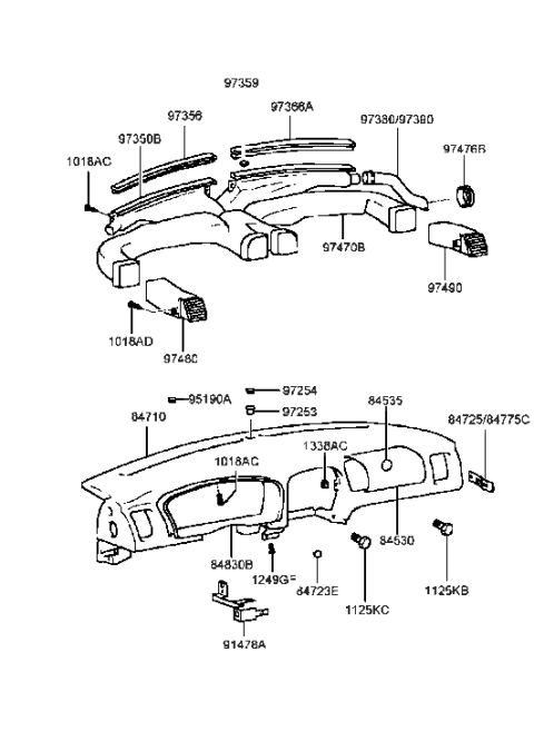 1988 Hyundai Excel Bracket Assembly-Crash Pad Upper Mounting,RH Diagram for 84725-38000