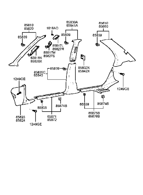 2000 Hyundai Sonata Trim Assembly-Center Pillar Lower RH Diagram for 85845-38200-LT