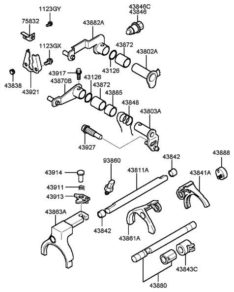 2001 Hyundai Sonata Lever-Shift Diagram for 43882-39002