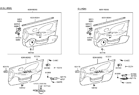 1998 Hyundai Sonata New Body Style Front Door Trim Diagram