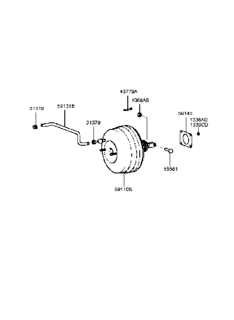1988 Hyundai Excel Hose-Brake Booster Vacuum Diagram for 59130-38008