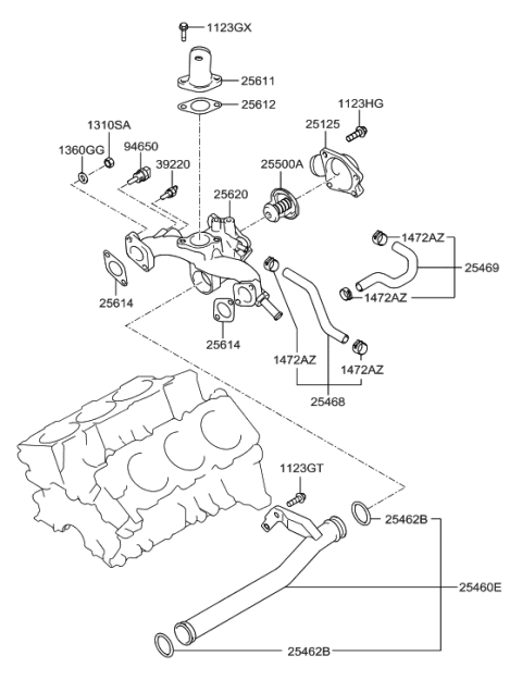 2001 Hyundai Sonata Old Body Style Coolant Hose & Pipe Diagram 2