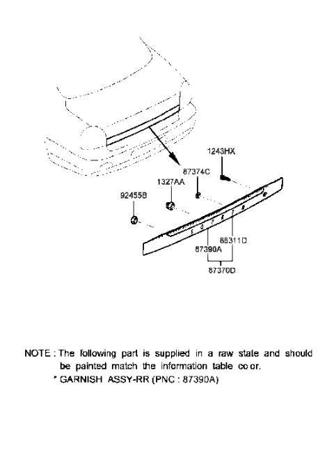 1998 Hyundai Sonata Garnish Sub Assembly-Rear Diagram for 87390-38010