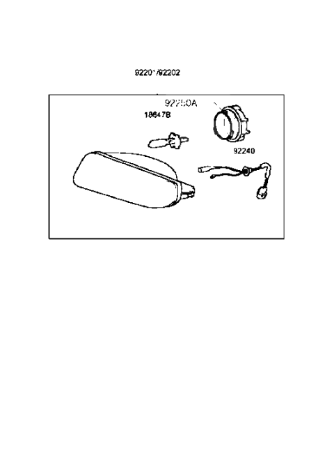1988 Hyundai Excel Front Driver Side Fog Light Assembly Diagram for 92201-38003
