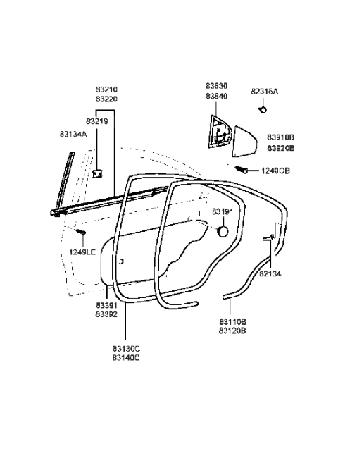 1998 Hyundai Sonata Weatherstrip Assembly-Rear Door Side LH Diagram for 83130-38000