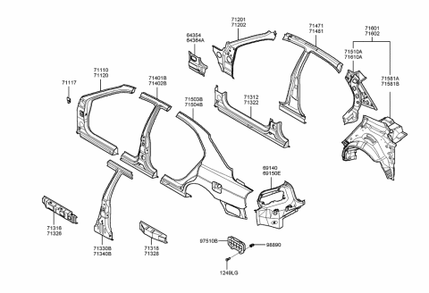1993 Hyundai Excel Bracket Assembly-Fender Mounting,LH Diagram for 71117-38000