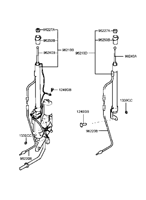 1990 Hyundai Excel Automatic Radio Antenna Assembly Diagram for 96250-38001
