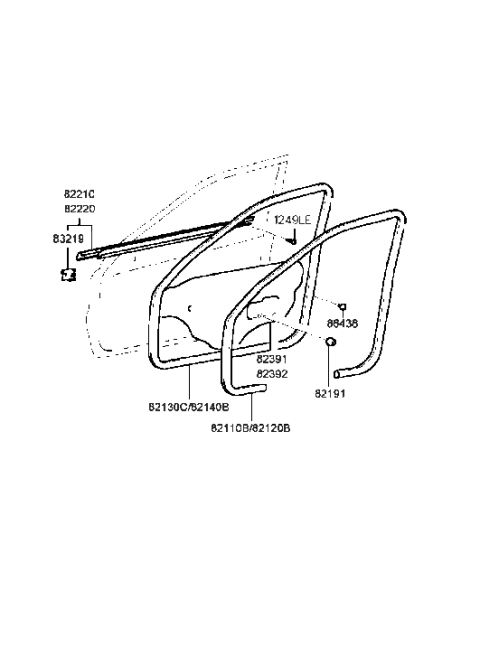 1999 Hyundai Sonata Weatherstrip Assembly-Front Door Side RH Diagram for 82140-38000